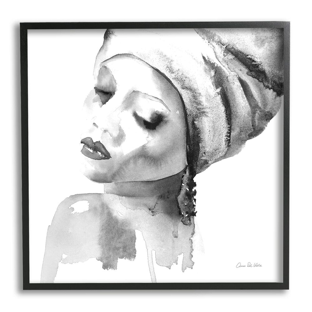 4090 with Headwrap Tranquil Black White Watercolor Portrait
